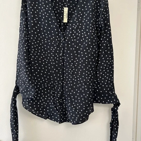 NEW! Madewell Black Silk Tie-Sleeve Top - Picture 2 of 6